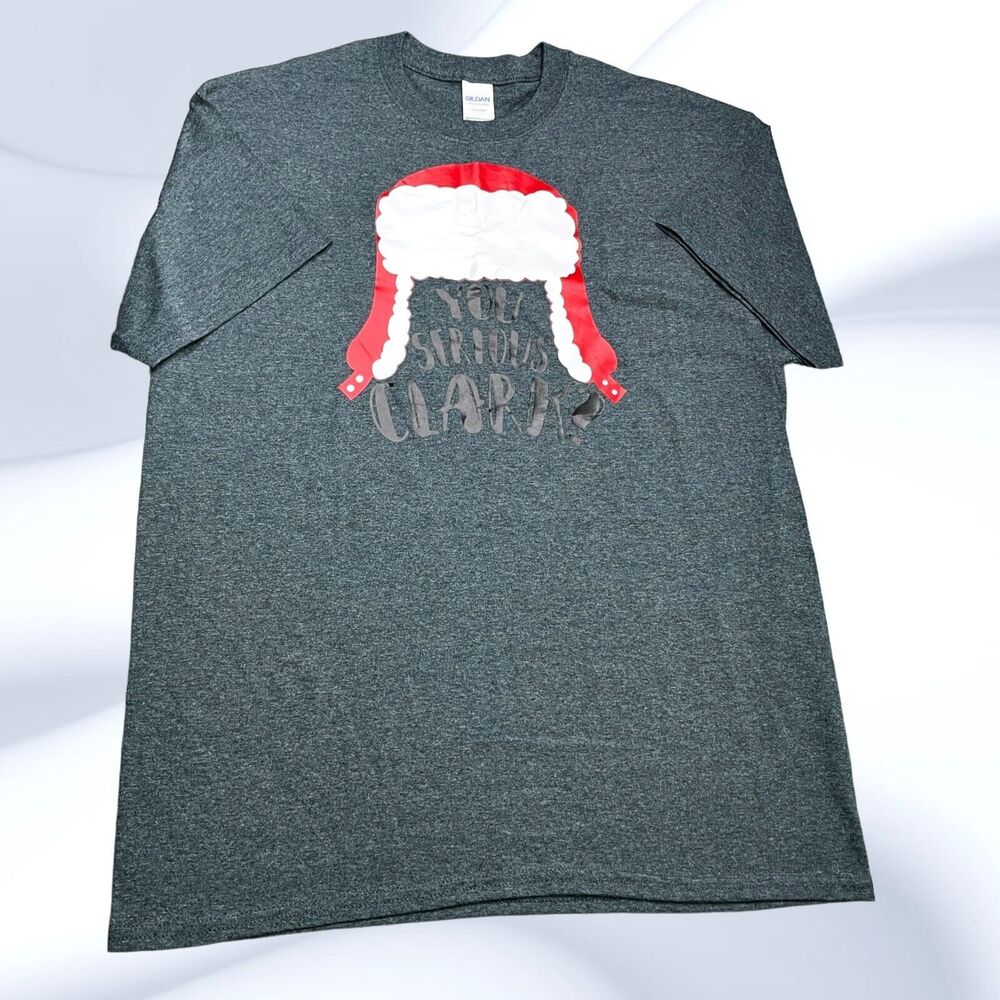Gildan Are You Serious Clark? Flap Hat X-mas Vacation Gray‎ SS Tee Womens Size L